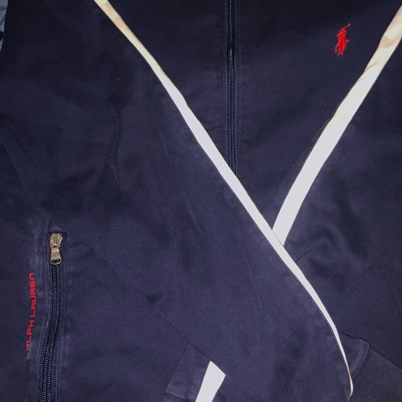 VINTAGE RALPH LAUREN SWEATSHIRT DARK BLUE ZIP UP COLLARED RETRO - Picture 3 of 4
